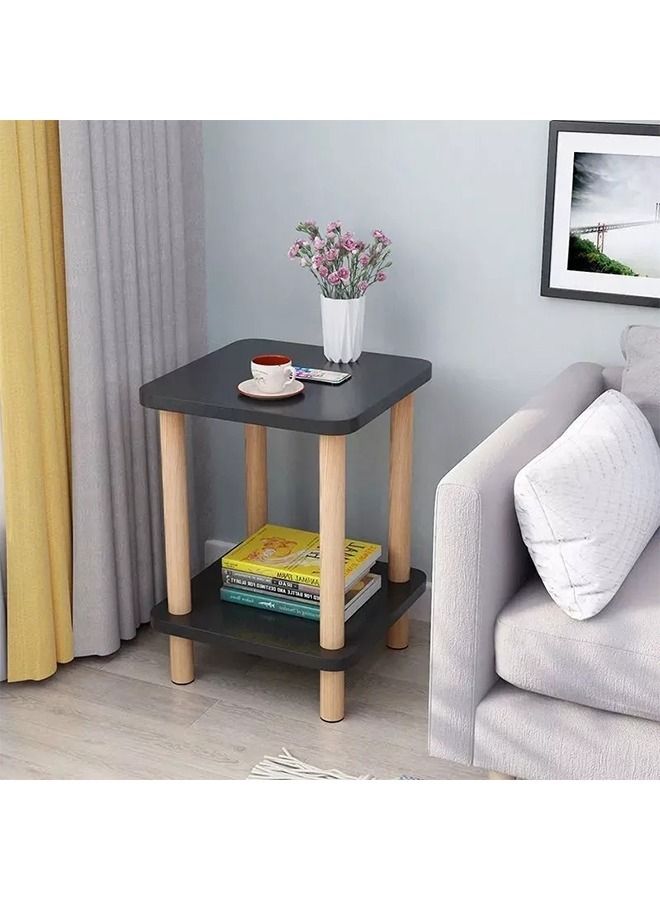 fashionhome طاولة جانبية حديثة بطبقتين لغرفة المعيشة وغرفة النوم 40 × 40 × 53 سم - Image 2