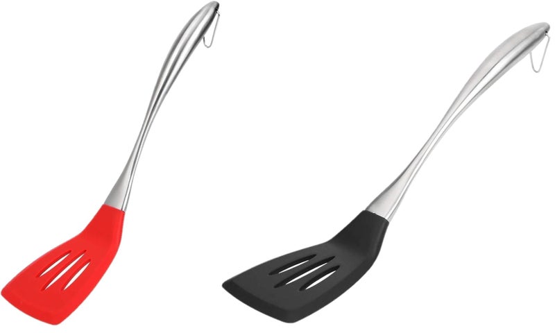 Baskety Silicone Slotted Turner with Stainless Steel Handle, Pancake Spatula, Scratch-Resistant Kitchen Utensil for Nonstick Cookware & Cast Iron Skillets Mix Pack of 2 - Image 1