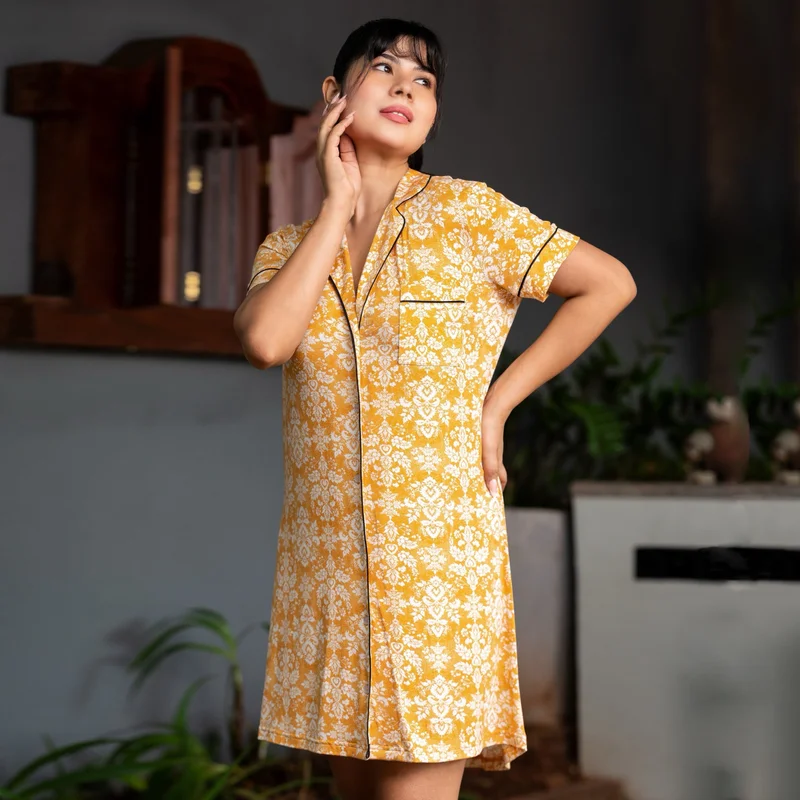 Aadaraya  Aadaraya Short Sleepshirt Short Sleeves Floral Print for Women | Best Price UAE