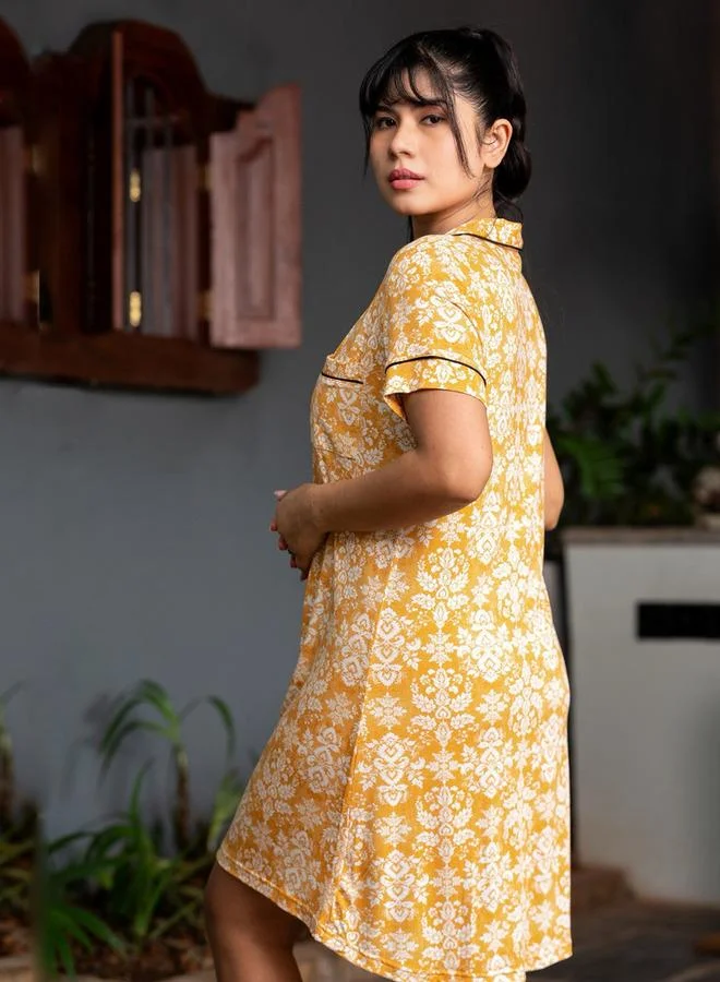 Aadaraya  Aadaraya Short Sleepshirt Short Sleeves Floral Print for Women | Best Price UAE
