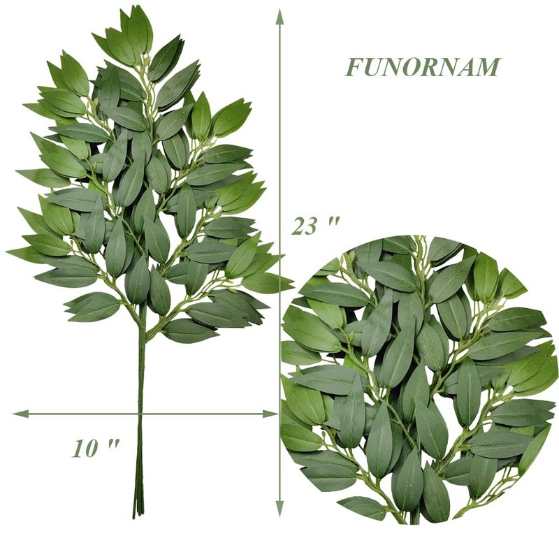FUNORNAM 60Pcs Italian Ruscus Greenery Stems Artificial Silk Greenery Leaves for DIY Wedding Arch Bouquet Filler Table Centerpieces Home Indoor Decor - Image 3