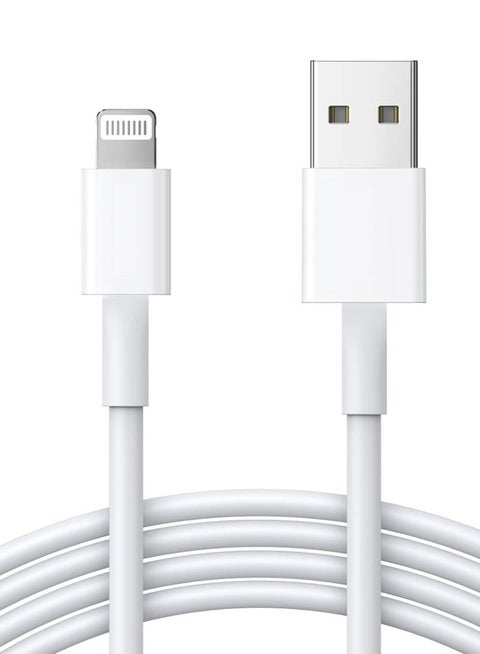 كيبل لايتنينج معتمد من ام اف اي - شاحن ايفون بطول 3 قدم من لايتنينج الى USB A متوافق مع ايفون 14 13 12 SE 2020 11 Xs ماكس XR X 8 7 6S 6 بلس 5S ايباد برو ايبود ايربودز - ابيض