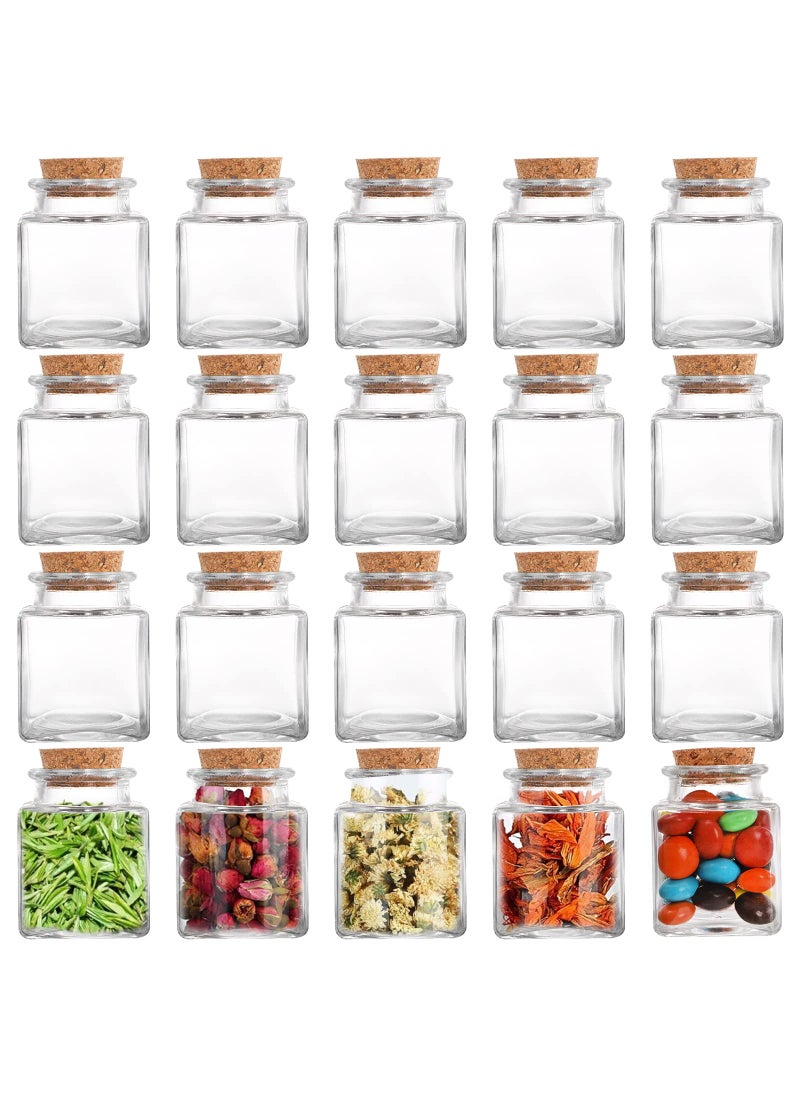 Dicunoy Dicunoy 20 PCS Glass Favor Jars with Cork Lids 2 OZ Mini Square Vials Bottles for Herb Storage Small Spice Containers for Tea Jelly Candy Potions Wedding  Party Favors DIY Crafts 
