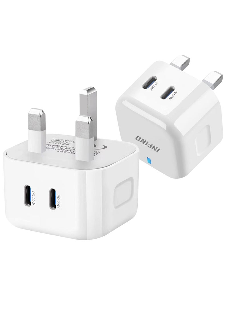 بيوينتي شاحن سريع بمنفذين 40 وات - USB-C PD بمعايير المملكة المتحدة - معتمد لأجهزة iPhone و Galaxy و iPad والمزيد - Image 1