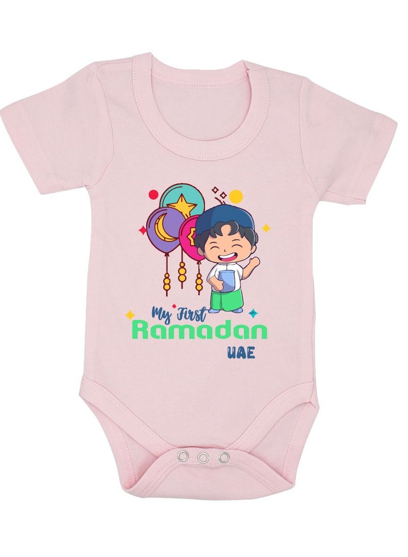 PRINTSHOP4ME My First Ramadan UAE Printed Outfit - Romper for Newborn Babies - Short Sleeve Cotton Baby Romper for Baby Boys - Celebrate Baby's First Ramadan in Style  - Image 1