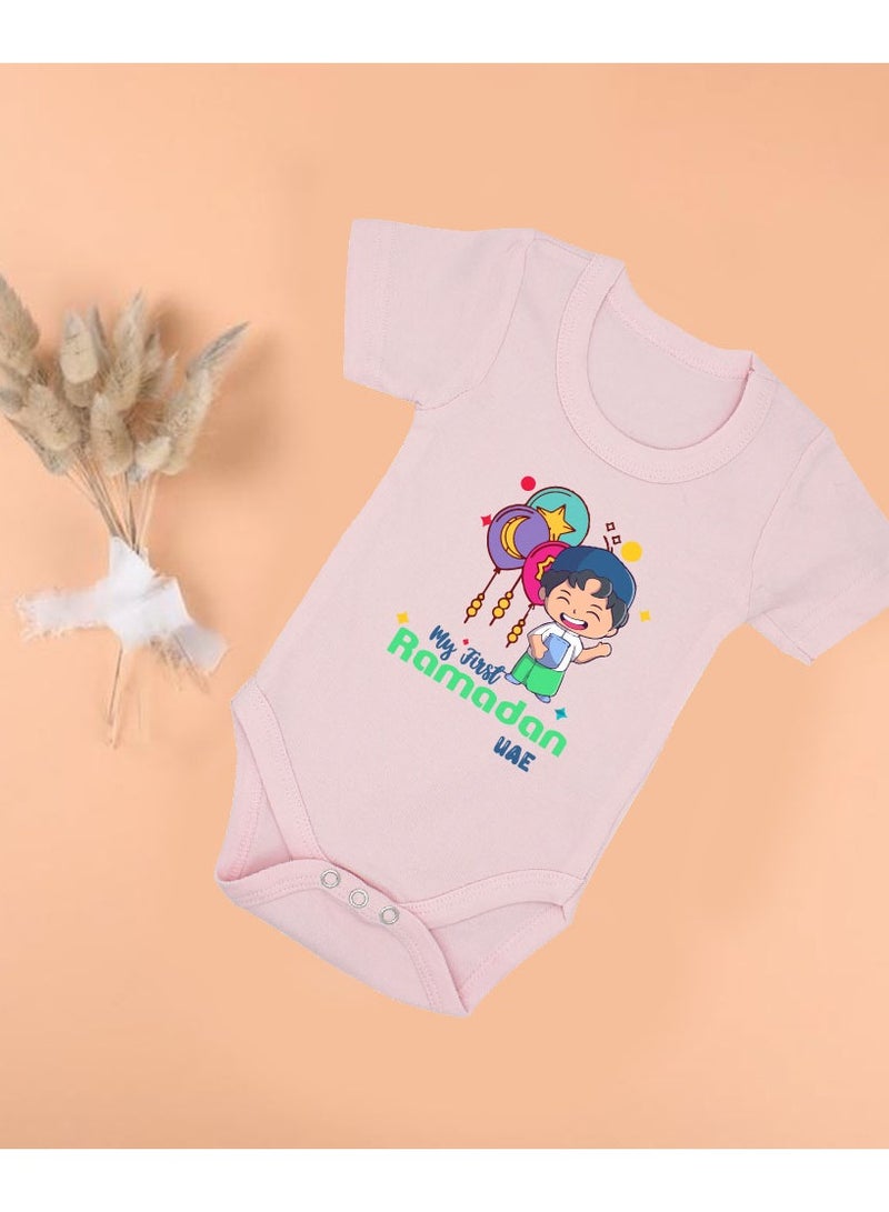 PRINTSHOP4ME My First Ramadan UAE Printed Outfit - Romper for Newborn Babies - Short Sleeve Cotton Baby Romper for Baby Boys - Celebrate Baby's First Ramadan in Style  - Image 2