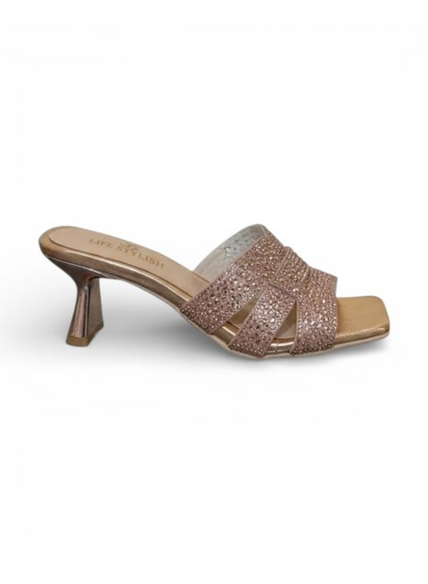 Slipper Heels Leather With Embroide X-13 - Gold
