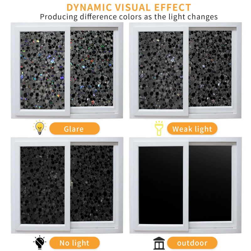 JAYONG Total Blackout Window Film Privacy, 100% UV Blocking, Dark Window Tint for Home Decorative Window Film Static Cling Heat Control Window Clings for Bathroom, 3D Pebble Pattern, Black 17.5'' x 78.7'' - Image 4