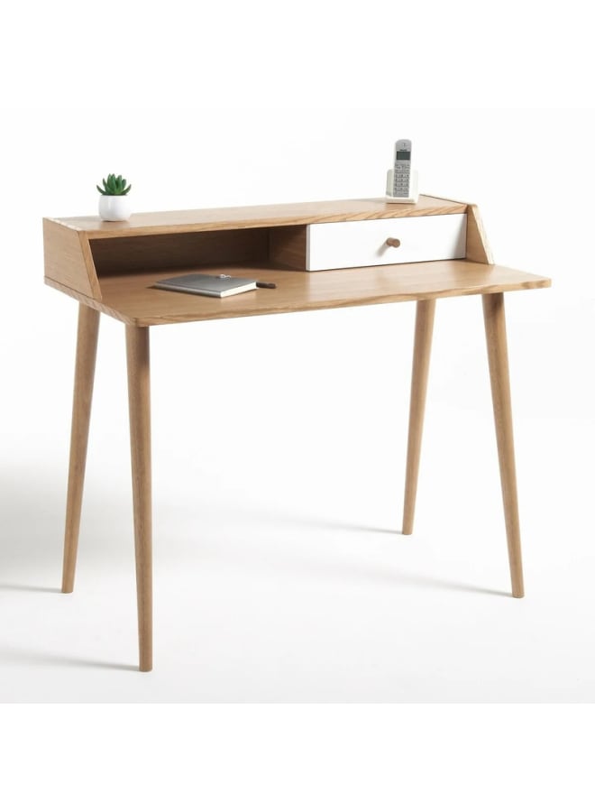 Retro Modern desk 100 cm - white x beige - Image 1