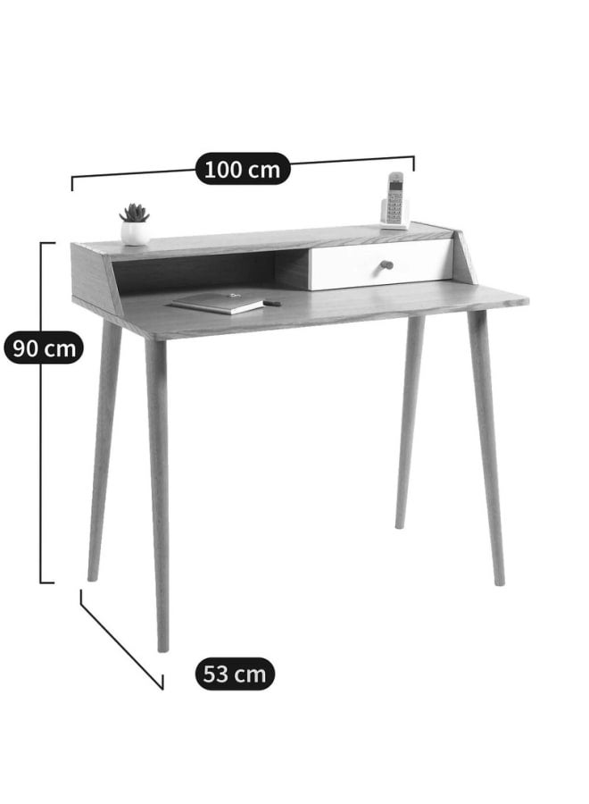 Retro Modern desk 100 cm - white x beige - Image 3
