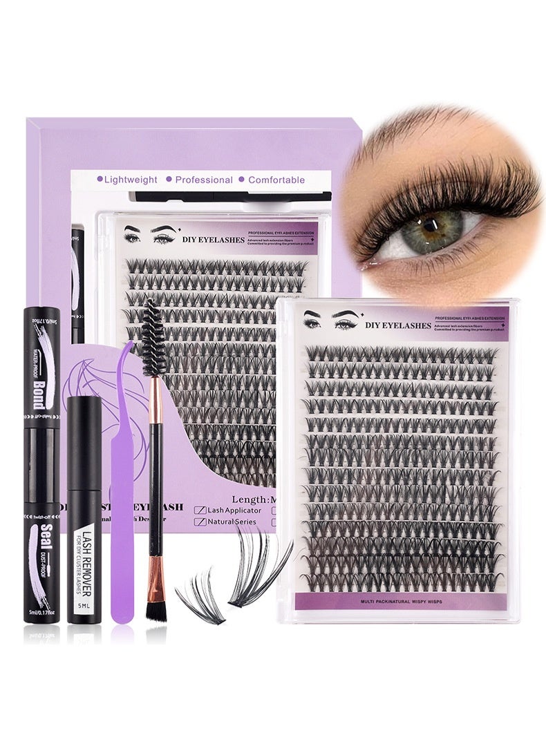 Gecomo 280 Pcs Lash Clusters, Lash Adhesive Glue & Lash Tweezer Set Eyelash Extensions Wispy False Eyelashes Lash Clusters DIY Eyelash Extensions Individual False Eyelashes for Women - Image 1