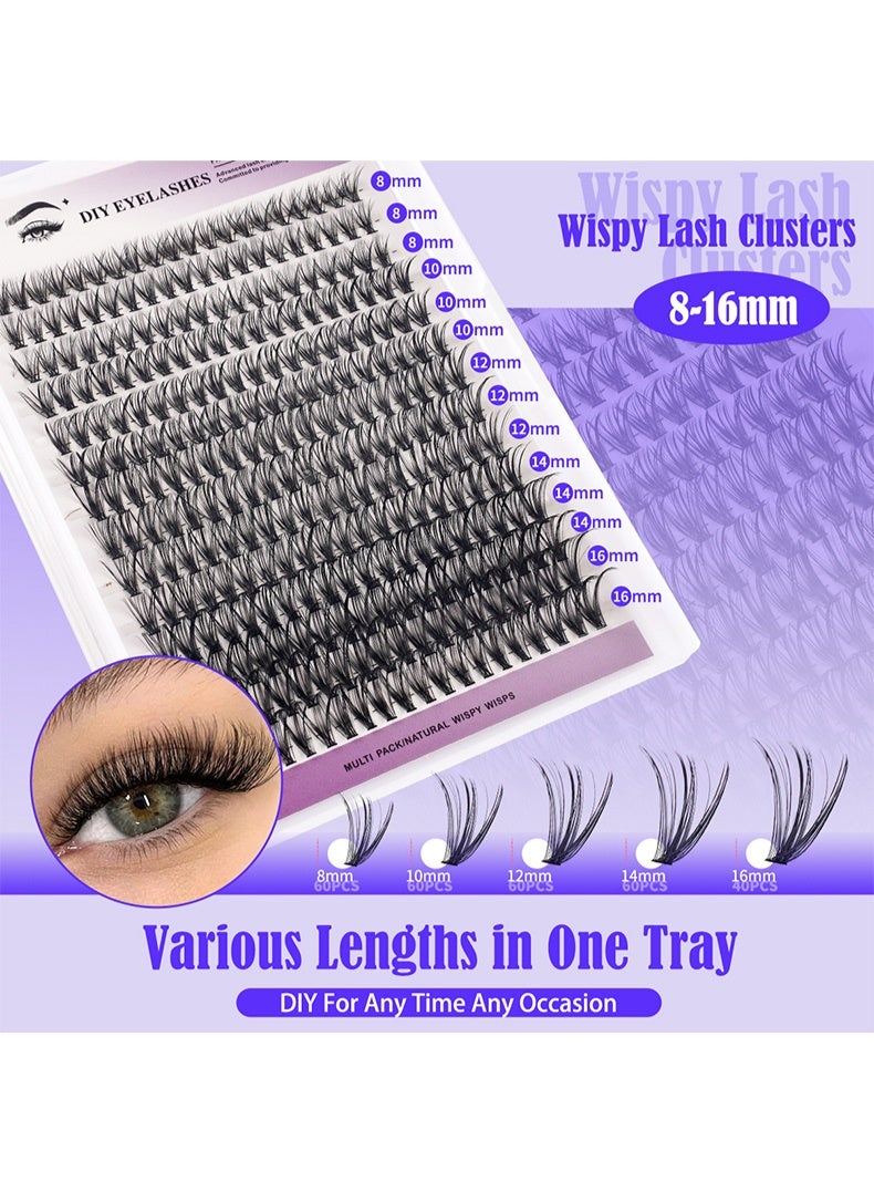 Gecomo 280 Pcs Lash Clusters, Lash Adhesive Glue & Lash Tweezer Set Eyelash Extensions Wispy False Eyelashes Lash Clusters DIY Eyelash Extensions Individual False Eyelashes for Women - Image 2