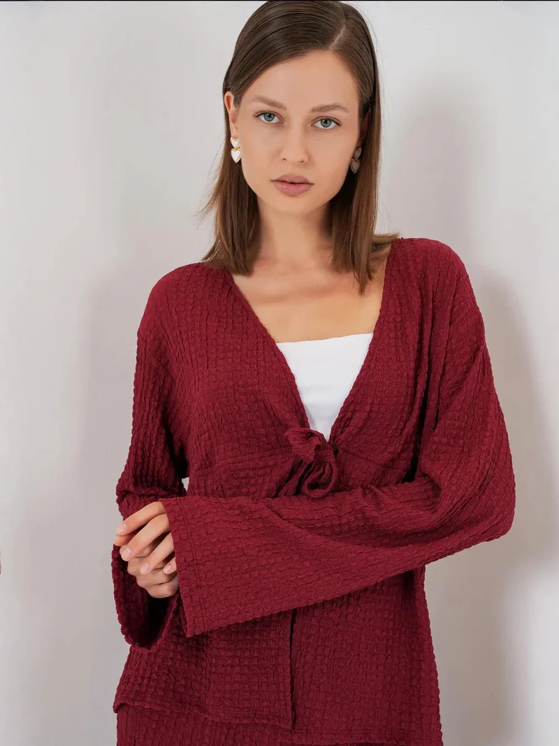 BIG DART BDART Textured V-Neck Long Sleeve Top & Flare Pants Two-Piece Set