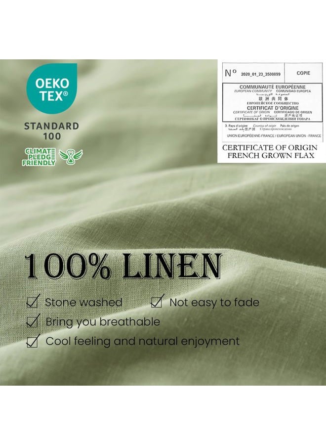 Simple&Opulence 100% Linen Duvet Cover Set 3pcs Basic Style Natural French Washed Flax Solid Color Soft Breathable Farmhouse Bedding with Button Closure - Sage Green, Queen - Image 2
