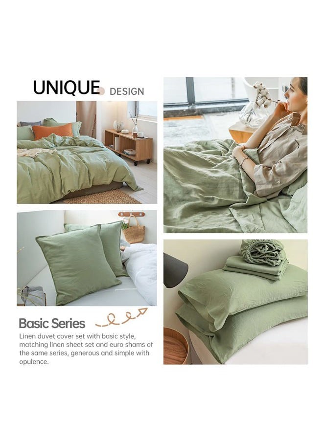 Simple&Opulence 100% Linen Duvet Cover Set 3pcs Basic Style Natural French Washed Flax Solid Color Soft Breathable Farmhouse Bedding with Button Closure - Sage Green, Queen - Image 5