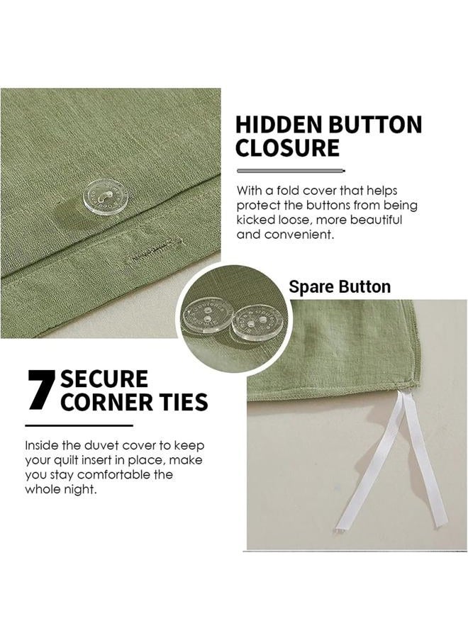 Simple&Opulence 100% Linen Duvet Cover Set 3pcs Basic Style Natural French Washed Flax Solid Color Soft Breathable Farmhouse Bedding with Button Closure - Sage Green, Queen - Image 3