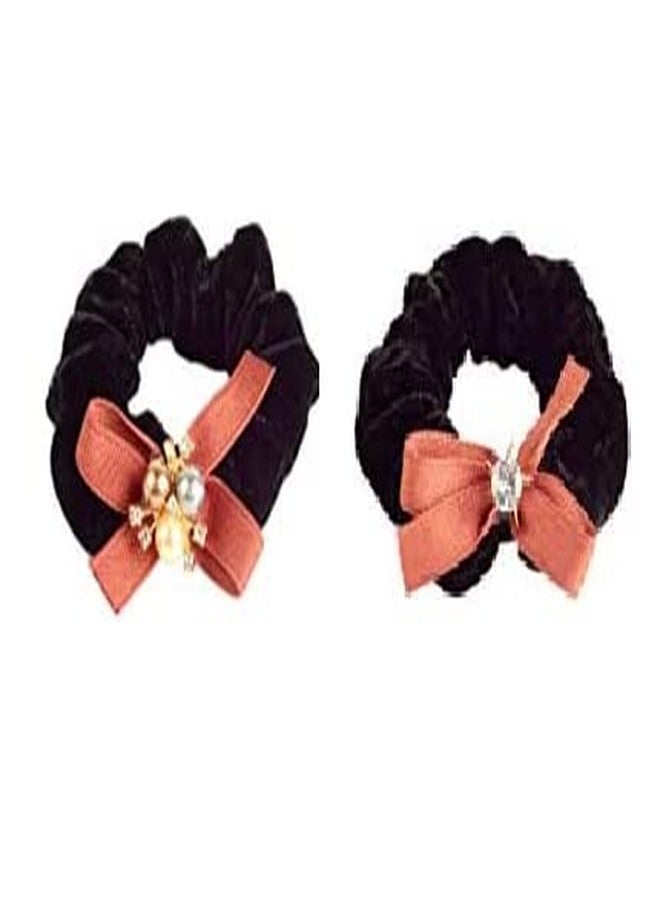 STRIPES® essentials Any 8 Pcs Fashion Velvet Scrunchies For Women and Girls, Crystal Hair Band For Women, Ponytail Holder, Rubber Band, Large Scurnchies, Fluffy Scrunchies, Girls Hair Accessories - Pack of 8 pcs - Image 3