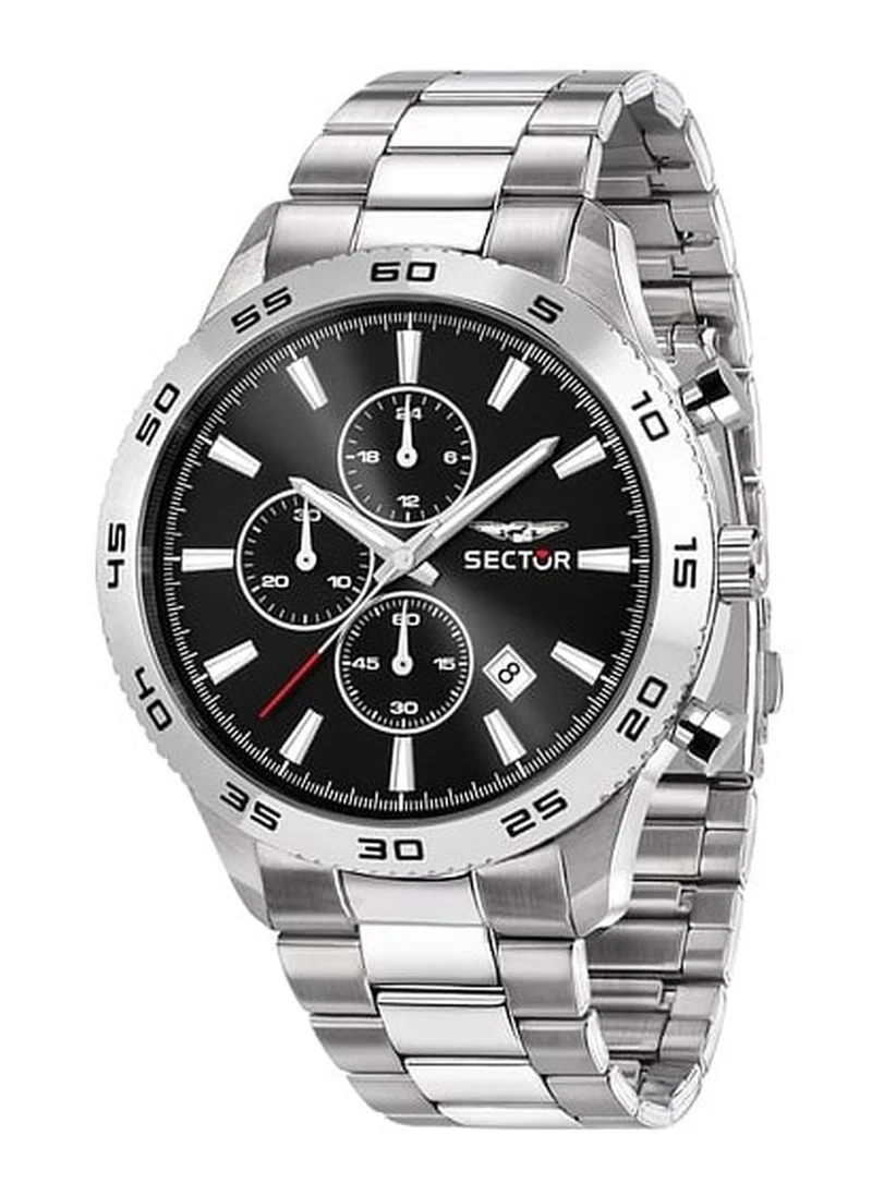 Sector 270 Collection Men's Chronograph Analog Watch - Black Sunray Dial, 45mm Stainless Steel Case, Silver Stainless Steel Bracelet, Quartz - R3273778010