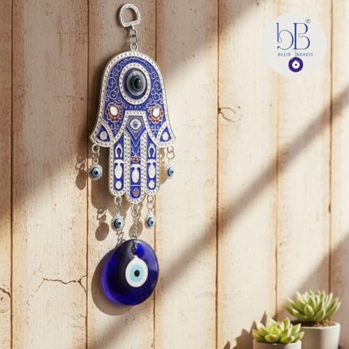 BLUE BEADS Premium Evil Eye Hamsa Hand Wall Hanging for Protection | Nazar Battu Decorative Home & Office Hanging | Blue Turkish Evil Eye Charm for Positivity & Good Luck - Image 4