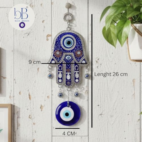 BLUE BEADS Premium Evil Eye Hamsa Hand Wall Hanging for Protection | Nazar Battu Decorative Home & Office Hanging | Blue Turkish Evil Eye Charm for Positivity & Good Luck - Image 5