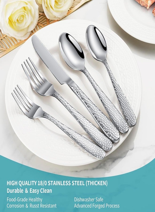 Eletree Stainless Steel Flatware Set | Hammered Handle Cutlery with Salad Forks Dinner Forks Tea Spoons Dinner Spoons and Knives | Dishwasher Safe Tableware for Home and Restaurant (15, Silver) - Image 3