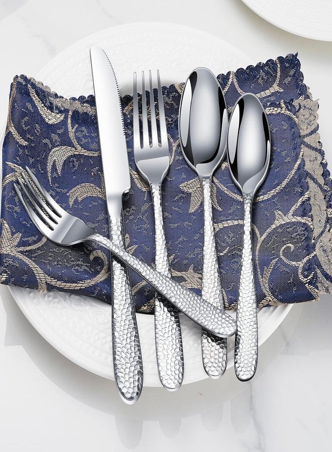 Eletree Stainless Steel Flatware Set | Hammered Handle Cutlery with Salad Forks Dinner Forks Tea Spoons Dinner Spoons and Knives | Dishwasher Safe Tableware for Home and Restaurant (15, Silver) - Image 2