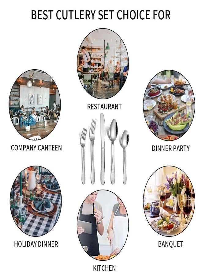 Eletree Stainless Steel Flatware Set | Hammered Handle Cutlery with Salad Forks Dinner Forks Tea Spoons Dinner Spoons and Knives | Dishwasher Safe Tableware for Home and Restaurant (15, Silver) - Image 5