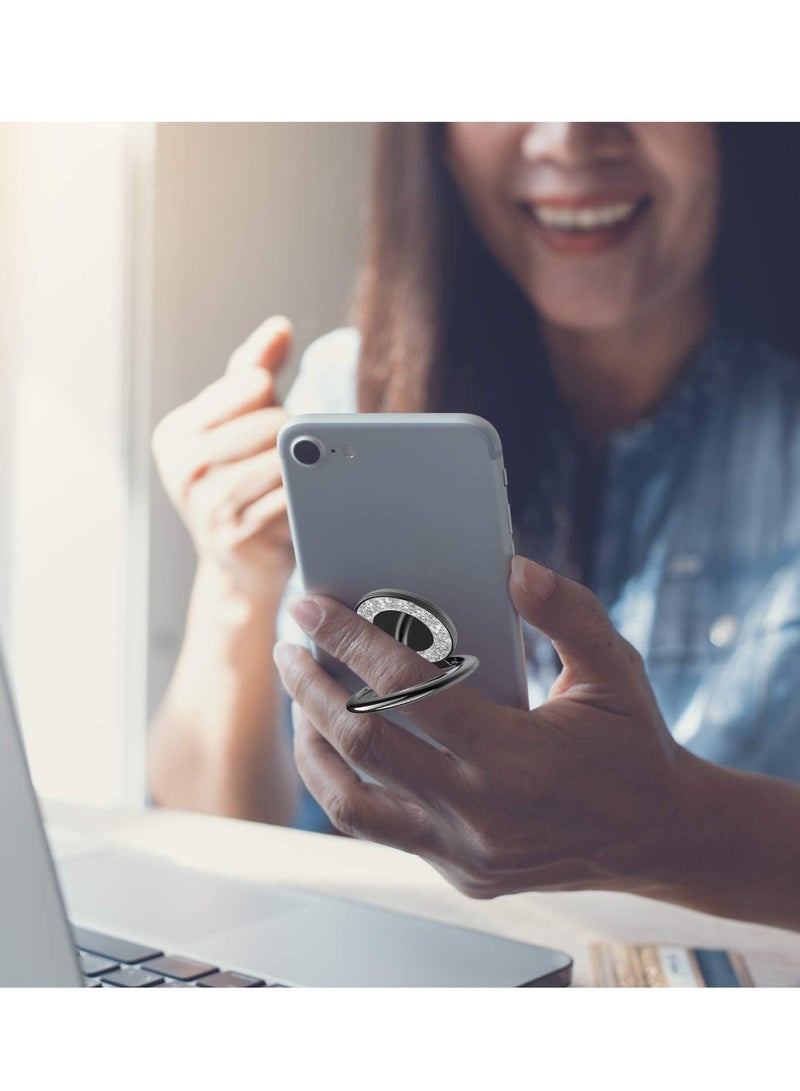 SYOSI مجموعة من 2 حامل حلقي للهاتف المحمول مع حامل للإصبع يدور 360 درجة وقبضة حلقية معدنية للتركيب المغناطيسي للسيارة متوافق مع جميع الهواتف الذكية باللون الأسود اللامع - Image 4