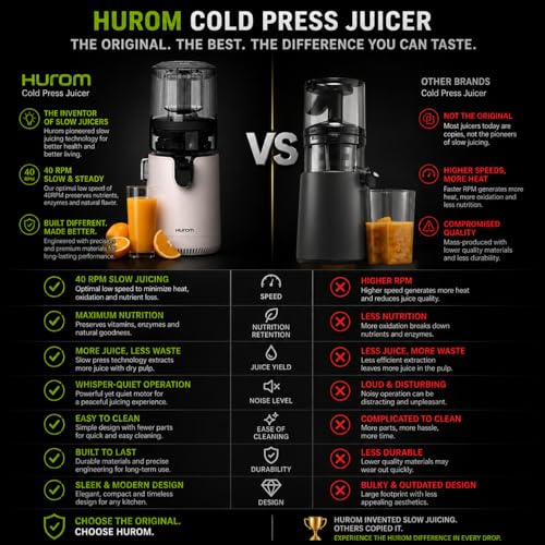 Hurom E50ST Cold Press Juice for Home, Advanced Cold Press Technology for 20% More Juice, All-in-1 Juicer for Fruits, Vegetables & Nut Milk, World's No. 1 Slow Juicer Brand since 1974, 12 Yrs Warranty - Image 4