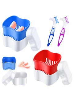 Patelai 2 Denture Cases Denture Bath Cups With 2 Denture Cleaner Brushes Retainer Cleaner Case Dentures Container Travel Retainer Case Braces Pacifier Storage  - Image 1