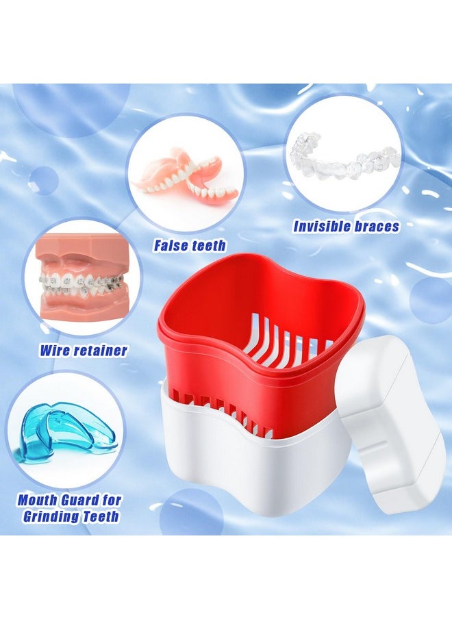 Patelai - 2 Denture Cases Denture Bath Cups With 2 Denture Cleaner Brushes Retainer Cleaner Case Dentures Container Travel Retainer Case Braces Pacifier Storage - Image 1