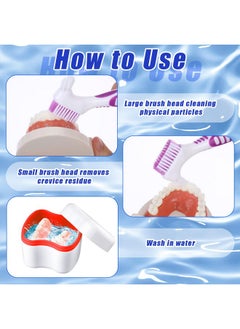 Patelai 2 Denture Cases Denture Bath Cups With 2 Denture Cleaner Brushes Retainer Cleaner Case Dentures Container Travel Retainer Case Braces Pacifier Storage  - Image 5