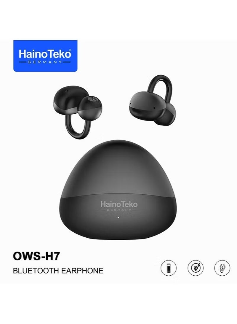 هينو تيكو سماعات أذن بلوتوث عالية الدقة من HainoTeko OWS-H7 OpenDots مزودة بميكروفون مدمج وتوافق عالمي، باللون الأسود - Image 1