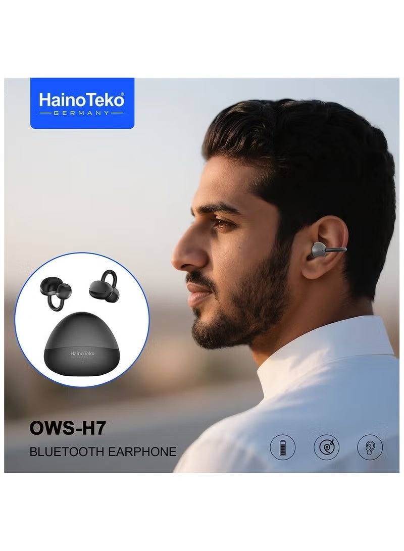 هينو تيكو سماعات أذن بلوتوث عالية الدقة من HainoTeko OWS-H7 OpenDots مزودة بميكروفون مدمج وتوافق عالمي، باللون الأسود - Image 2