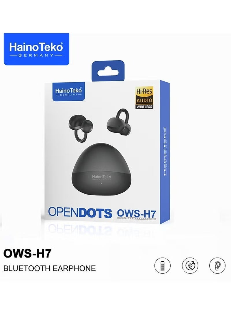 هينو تيكو سماعات أذن بلوتوث عالية الدقة من HainoTeko OWS-H7 OpenDots مزودة بميكروفون مدمج وتوافق عالمي، باللون الأسود - Image 3