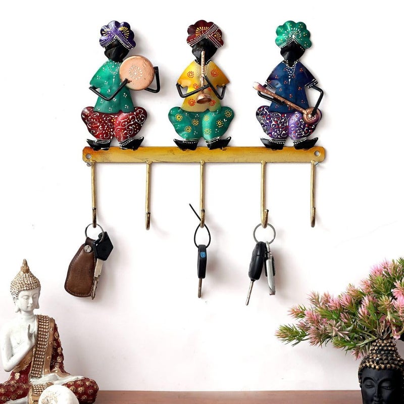 PEDEX Hand Painted Metal Musician Sardar Key Holder with Hook Decorative Multicolor Wall Key Hanger for Home, Entryway, Office & Living Room Decor - Image 1