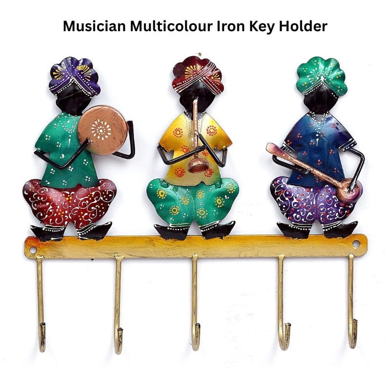 PEDEX Hand Painted Metal Musician Sardar Key Holder with Hook Decorative Multicolor Wall Key Hanger for Home, Entryway, Office & Living Room Decor - Image 4