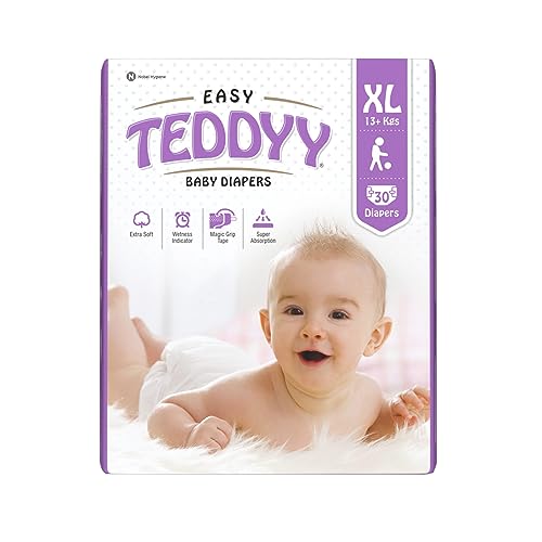 TEDDYY Easy Baby XL Size Diaper Tape Style | 30 Count (Extra Large) | 13-17 kgs (Pack of 1) | Quick Absorbency | Extra Super Soft | Anti - Bacterial | Wetness Indicator with Adjustable Grip Tapes - Image 1