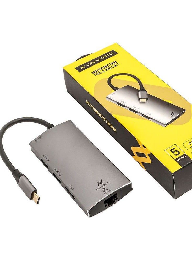 L'avvento L'AVVENTO (US016) Type-C Hub 5in 1 - 2 USB 2.0, HDMI 4K RJ45 87W PD Power Output  - Image 4