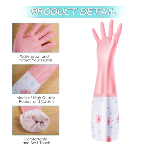 XJMWXHFC 3Pcs Reusable Dishwashing Gloves, Waterproof Long Cuff Non-Slip Household Gloves With Cotton Lined For Laundry, Cleaning, Working, Gardening - Image 3
