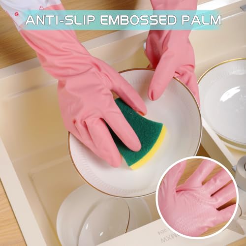 XJMWXHFC 3Pcs Reusable Dishwashing Gloves, Waterproof Long Cuff Non-Slip Household Gloves With Cotton Lined For Laundry, Cleaning, Working, Gardening - Image 5