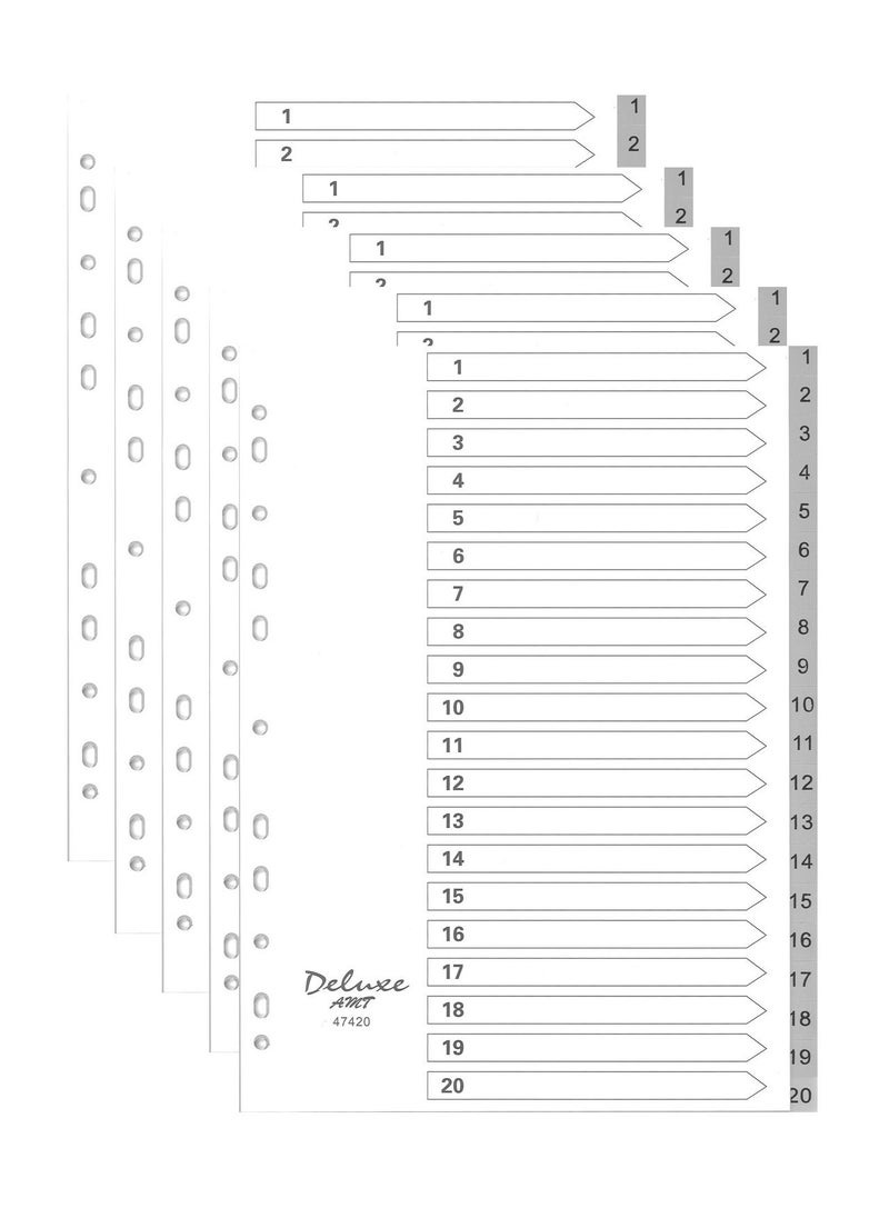 Deluxe Amt - 5-Pack 20 Tab Plastic Divider Grey - Image 1
