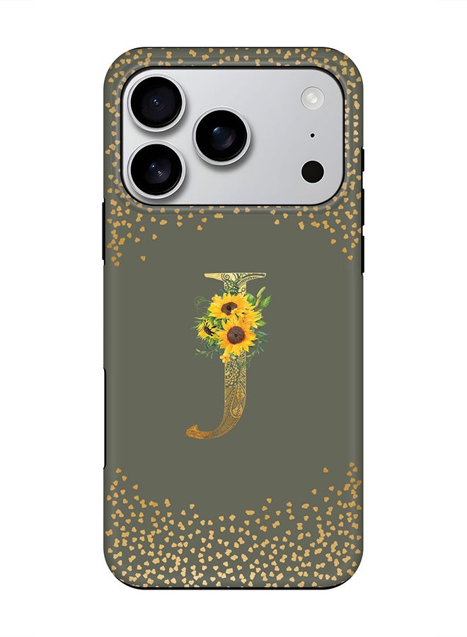 Stylizedd Tough Pro Magnetic Case for iPhone 17 Pro, Dual Layer hybrid PC + TPU Mobile Cover Matte - Custom Floral Monogram - J  (Olive Green )