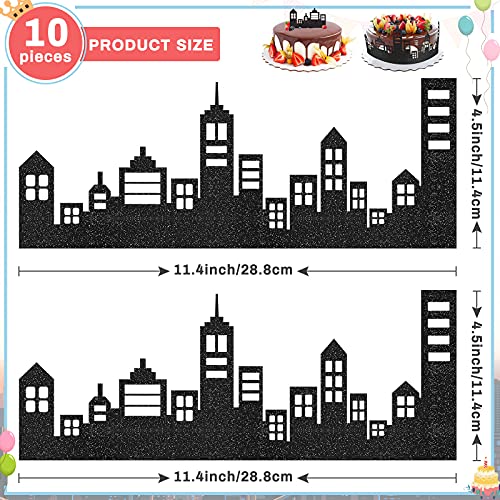 Marspark 10 Pieces Scenic Theme Cake Border Decoration Cake Side Border Stick or Lay on Toppers Birthday Decor Accessories for Party Lighted City Backdrop Style Black - Image 5