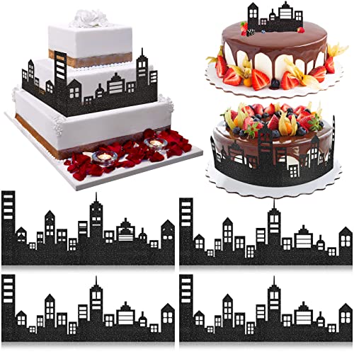 Marspark 10 Pieces Scenic Theme Cake Border Decoration Cake Side Border Stick or Lay on Toppers Birthday Decor Accessories for Party Lighted City Backdrop Style Black - Image 1