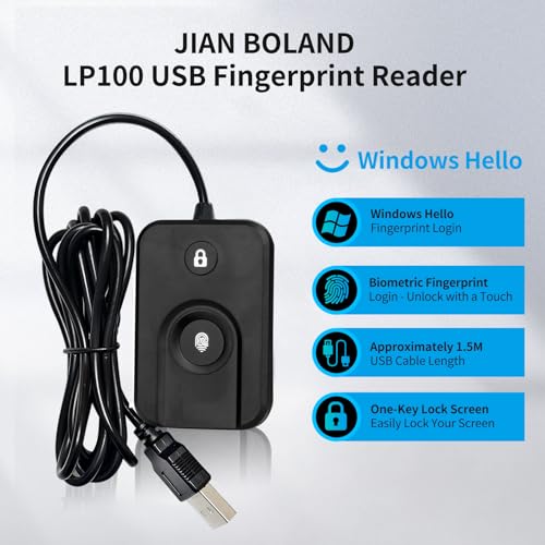 JIAN BOLAND USB Fingerprint Reader for Windows1011 Windows Hello Fingerprint Reader OneClick Lock ScreenAuto Driver Setup with 5ft CableWindows PasswordFree Login - Image 3
