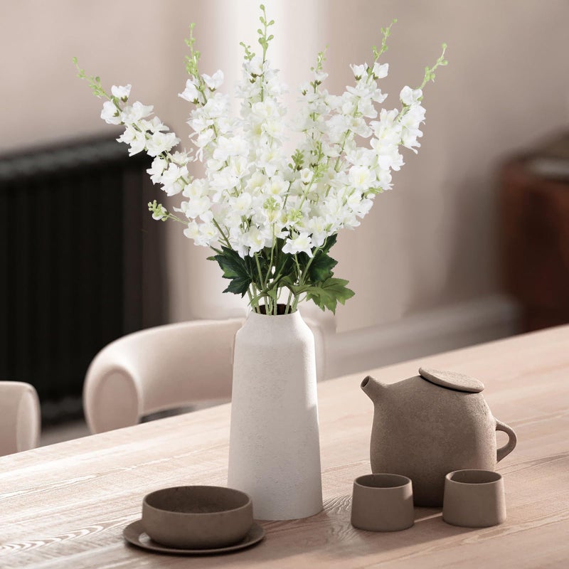 Fqueelvys White Delphinium Artificial Flowers,8PCS Long Stem Silk Larkspur Flowers 33.5'' Faux Delphinium Stems for Tall Vase Home Wedding Table Decor(White) - Image 2