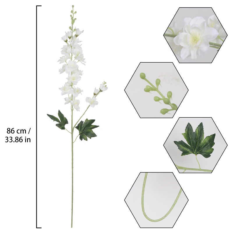 Fqueelvys White Delphinium Artificial Flowers,8PCS Long Stem Silk Larkspur Flowers 33.5'' Faux Delphinium Stems for Tall Vase Home Wedding Table Decor(White) - Image 3
