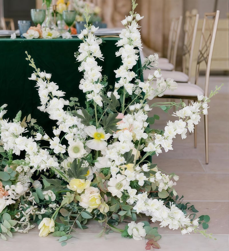 Fqueelvys White Delphinium Artificial Flowers,8PCS Long Stem Silk Larkspur Flowers 33.5'' Faux Delphinium Stems for Tall Vase Home Wedding Table Decor(White) - Image 4