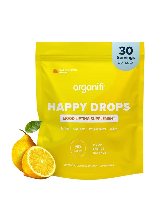 Organifi Organifi Happy Drops - Daily Superfood Happy Gummies for Adults - Mood Support Supplement for Balance, Bliss, Energy and Taking The Edge Off - Sweet Lemon Flavor - 60 Gummies - Image 1